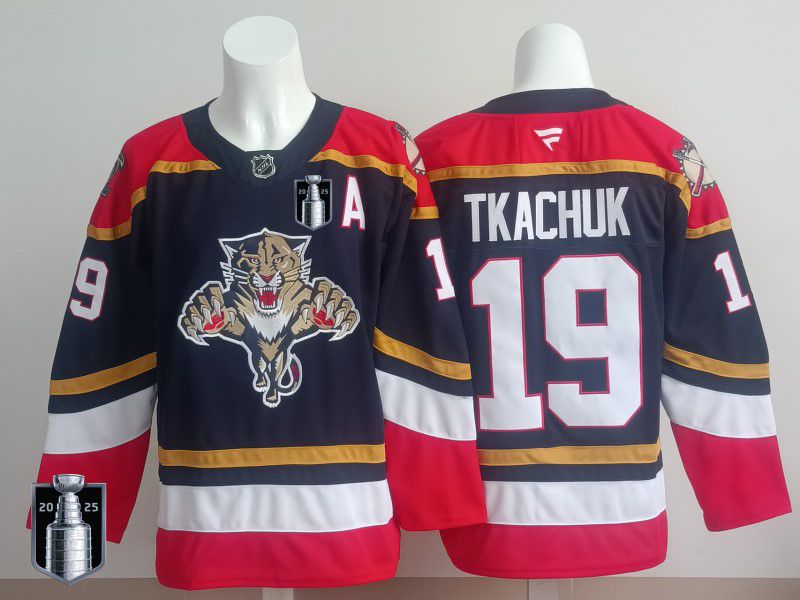 Men 2025 Florida Panthers 19 Tkachuk Blue Fanatics Home Premium NHL Jersey style 3